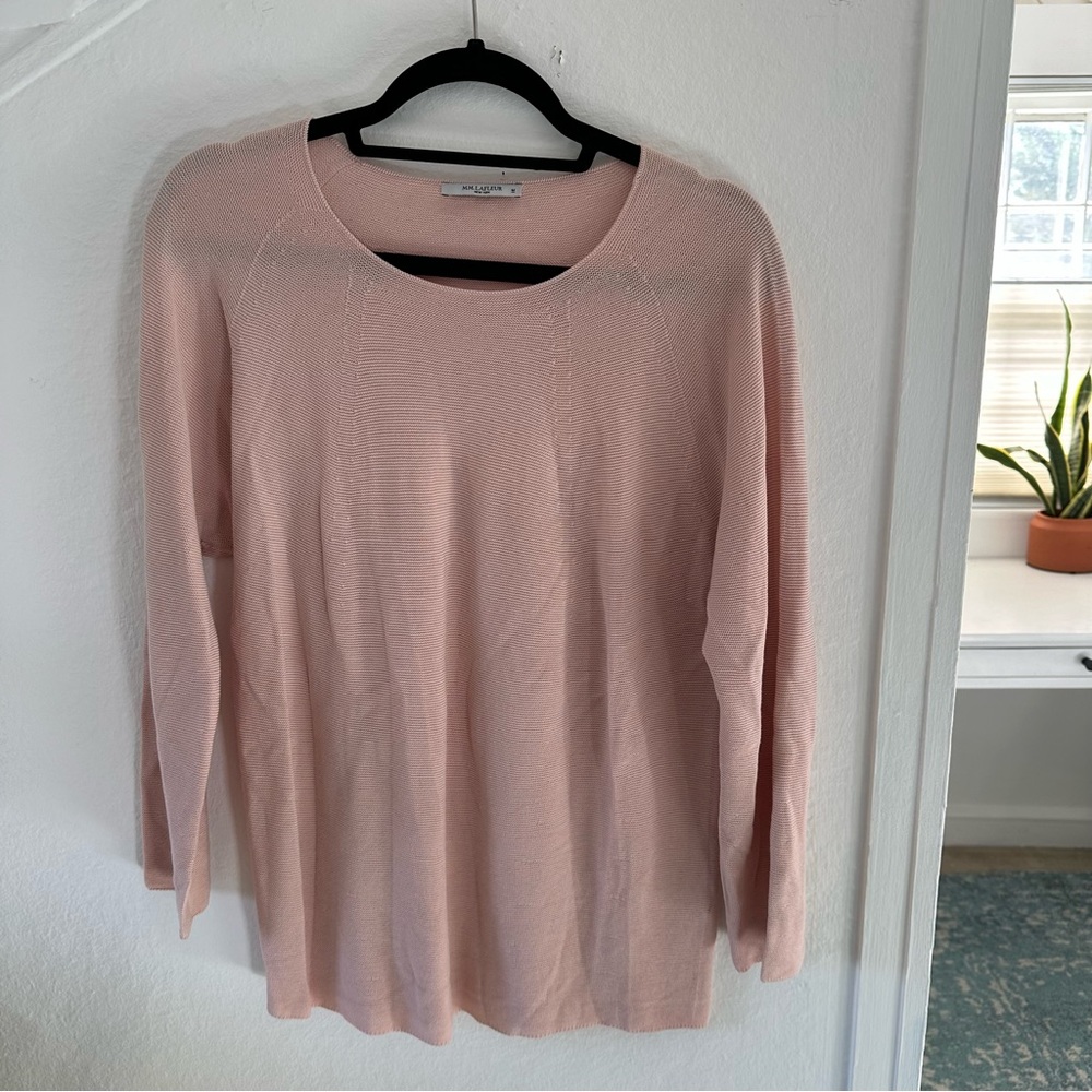 M.M. Lafleur Pale Pink Tencel Cotton Blend Long Sleeve Sweater